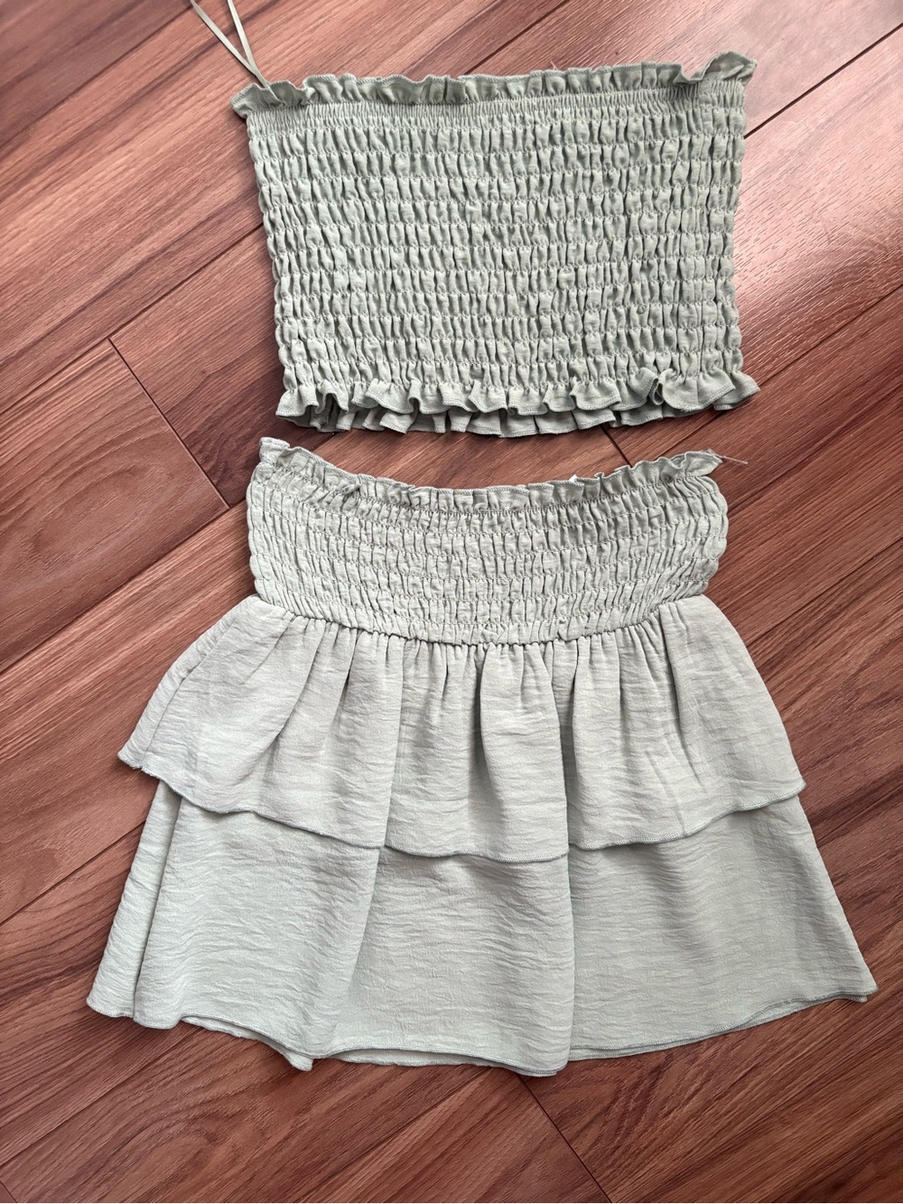 Smocked Two-Piece Set in Sage Green